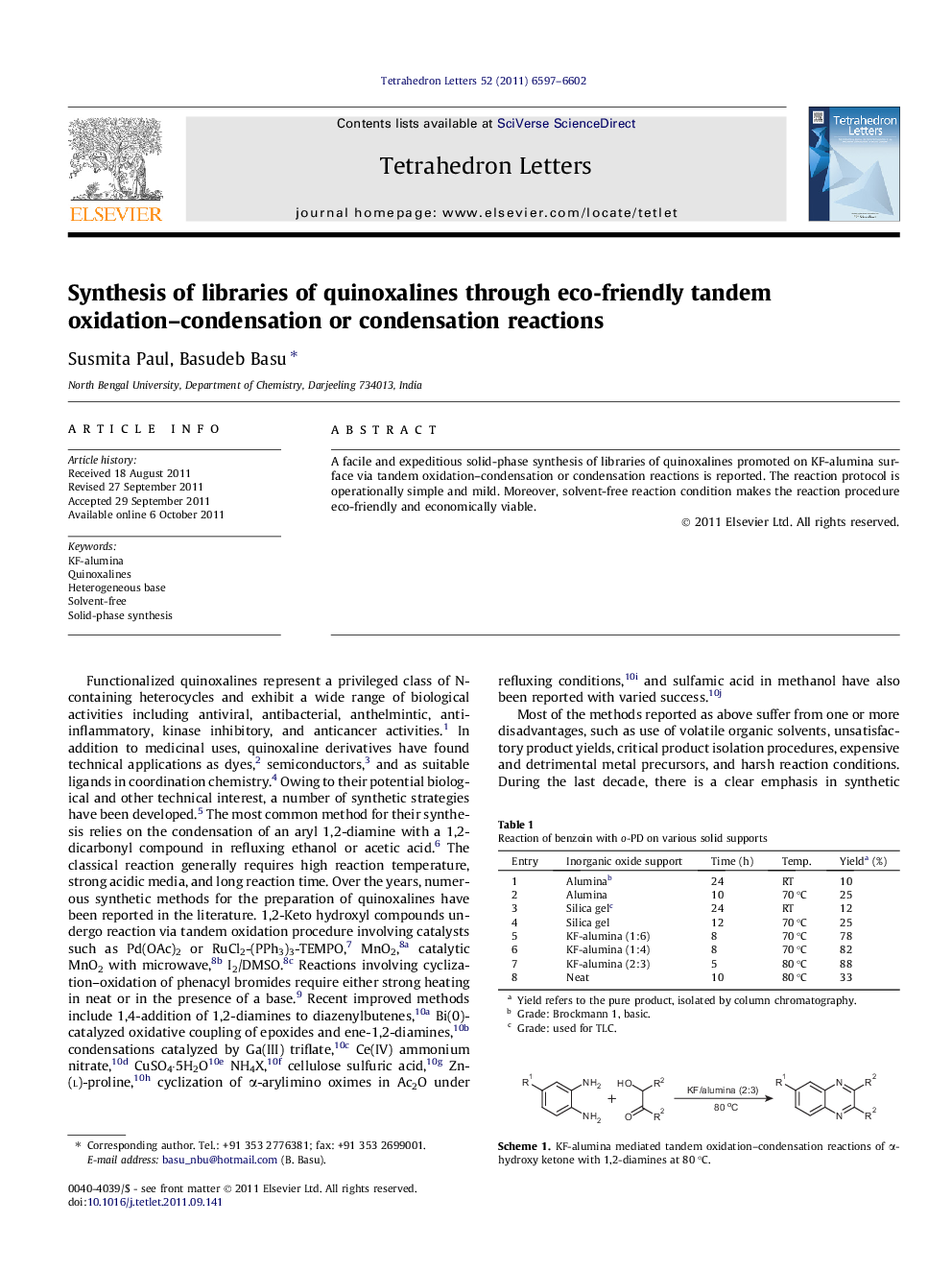 Synthesis of libraries of quinoxalines through eco-friendly tandem oxidation-condensation or condensation reactions