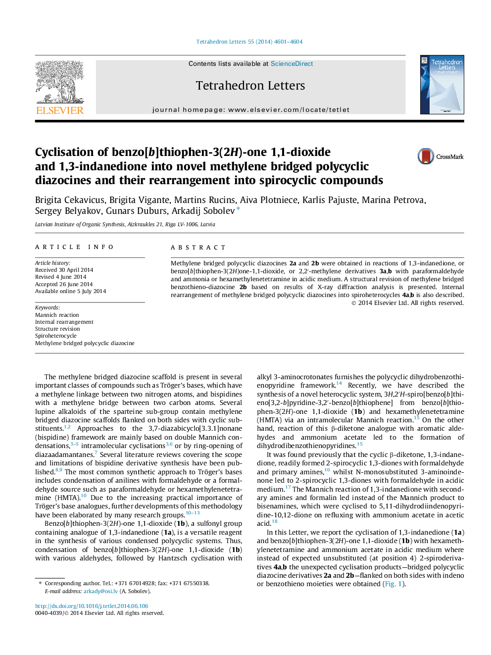 Cyclisation of benzo[b]thiophen-3(2H)-one 1,1-dioxide and 1,3-indanedione into novel methylene bridged polycyclic diazocines and their rearrangement into spirocyclic compounds