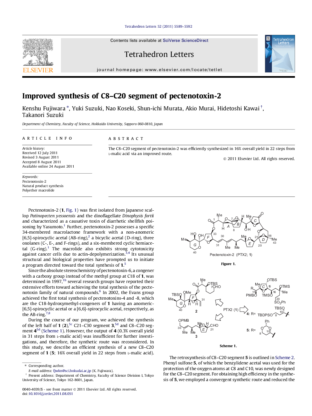 Improved synthesis of C8-C20 segment of pectenotoxin-2