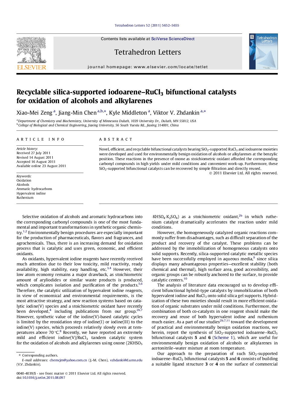 Recyclable silica-supported iodoarene-RuCl3 bifunctional catalysts for oxidation of alcohols and alkylarenes