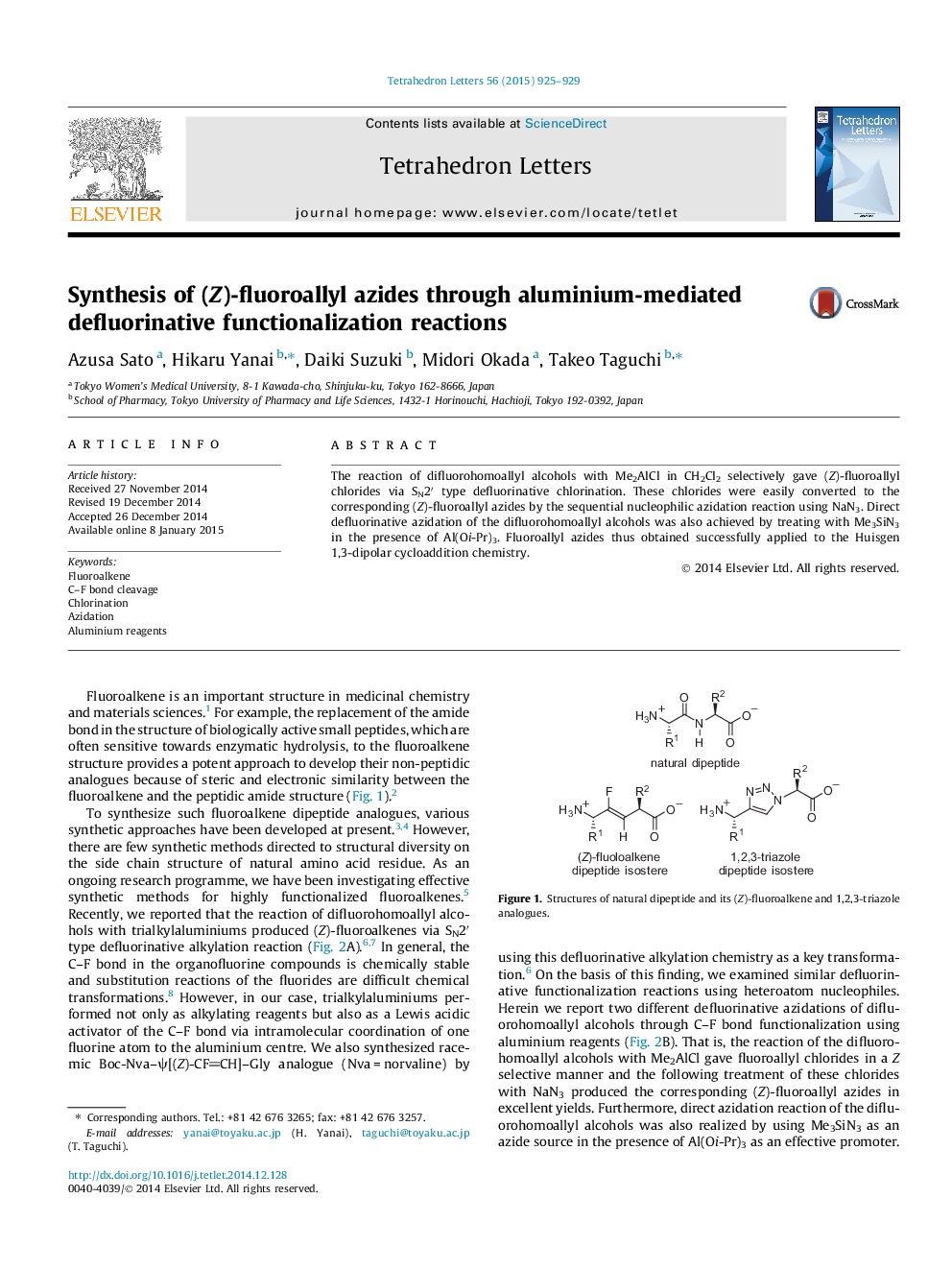 Synthesis of (Z)-fluoroallyl azides through aluminium-mediated defluorinative functionalization reactions