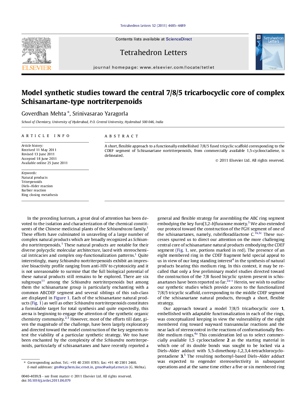 Model synthetic studies toward the central 7/8/5 tricarbocyclic core of complex Schisanartane-type nortriterpenoids