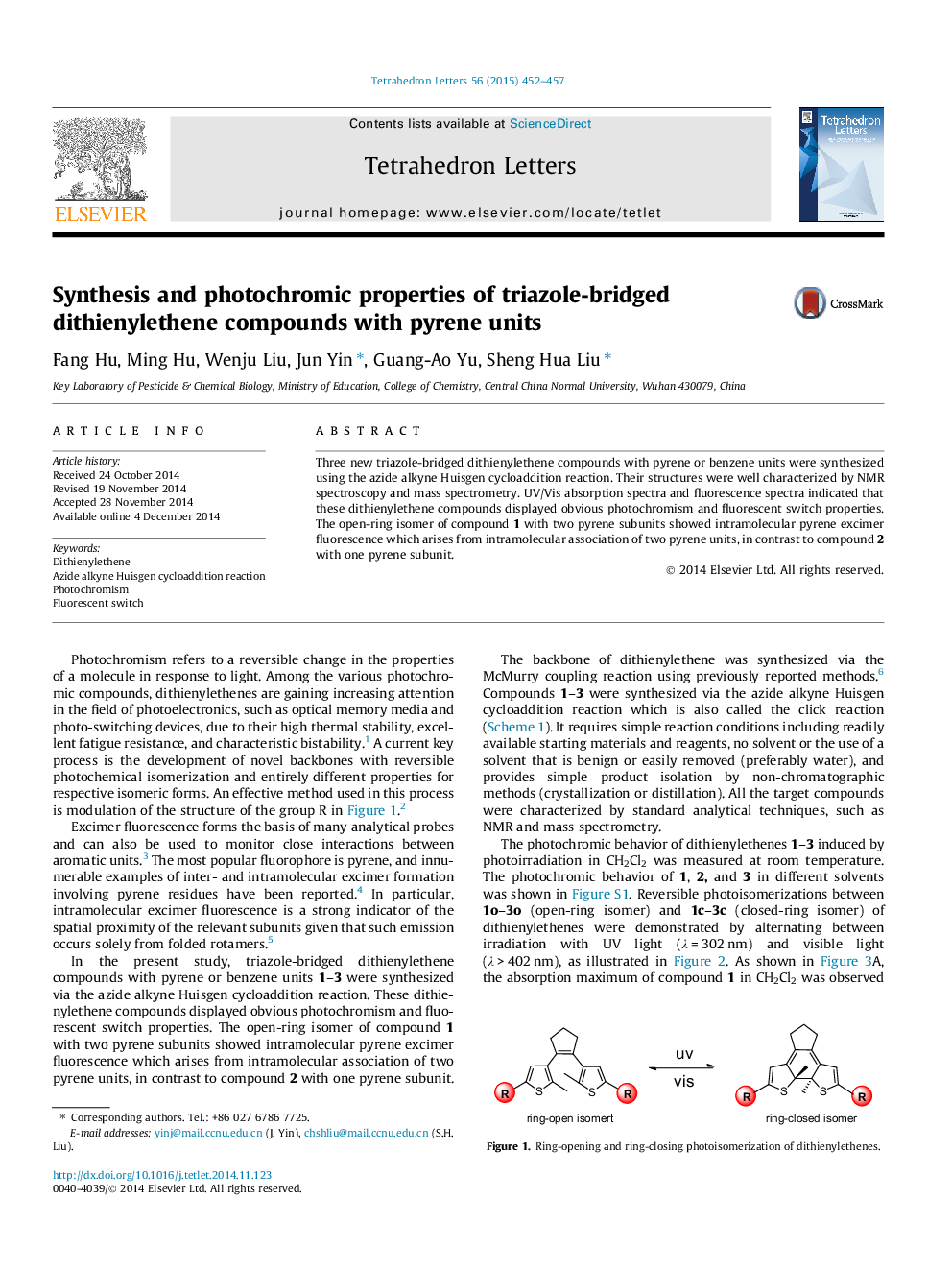 Synthesis and photochromic properties of triazole-bridged dithienylethene compounds with pyrene units