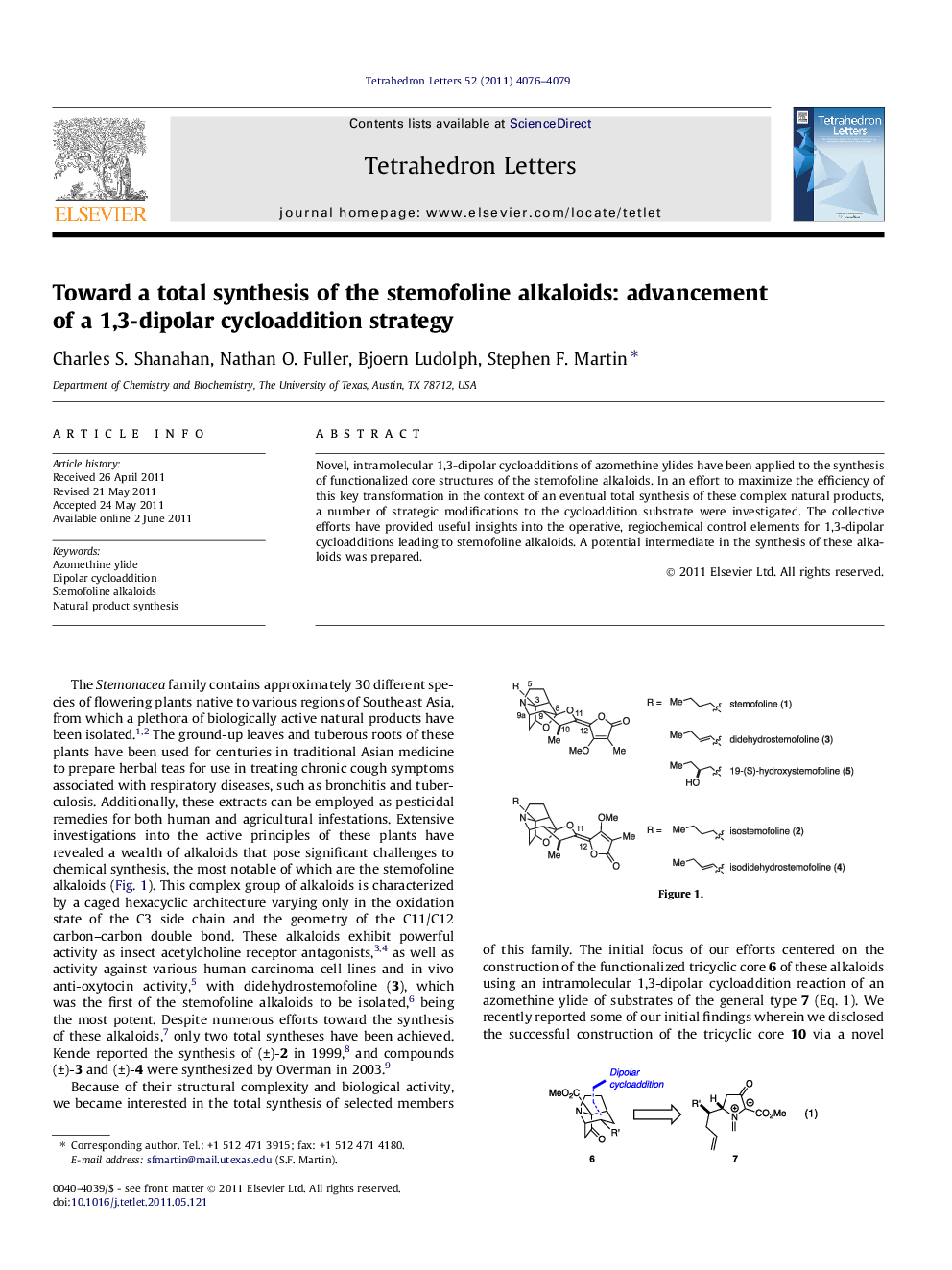 Toward a total synthesis of the stemofoline alkaloids: advancement of a 1,3-dipolar cycloaddition strategy