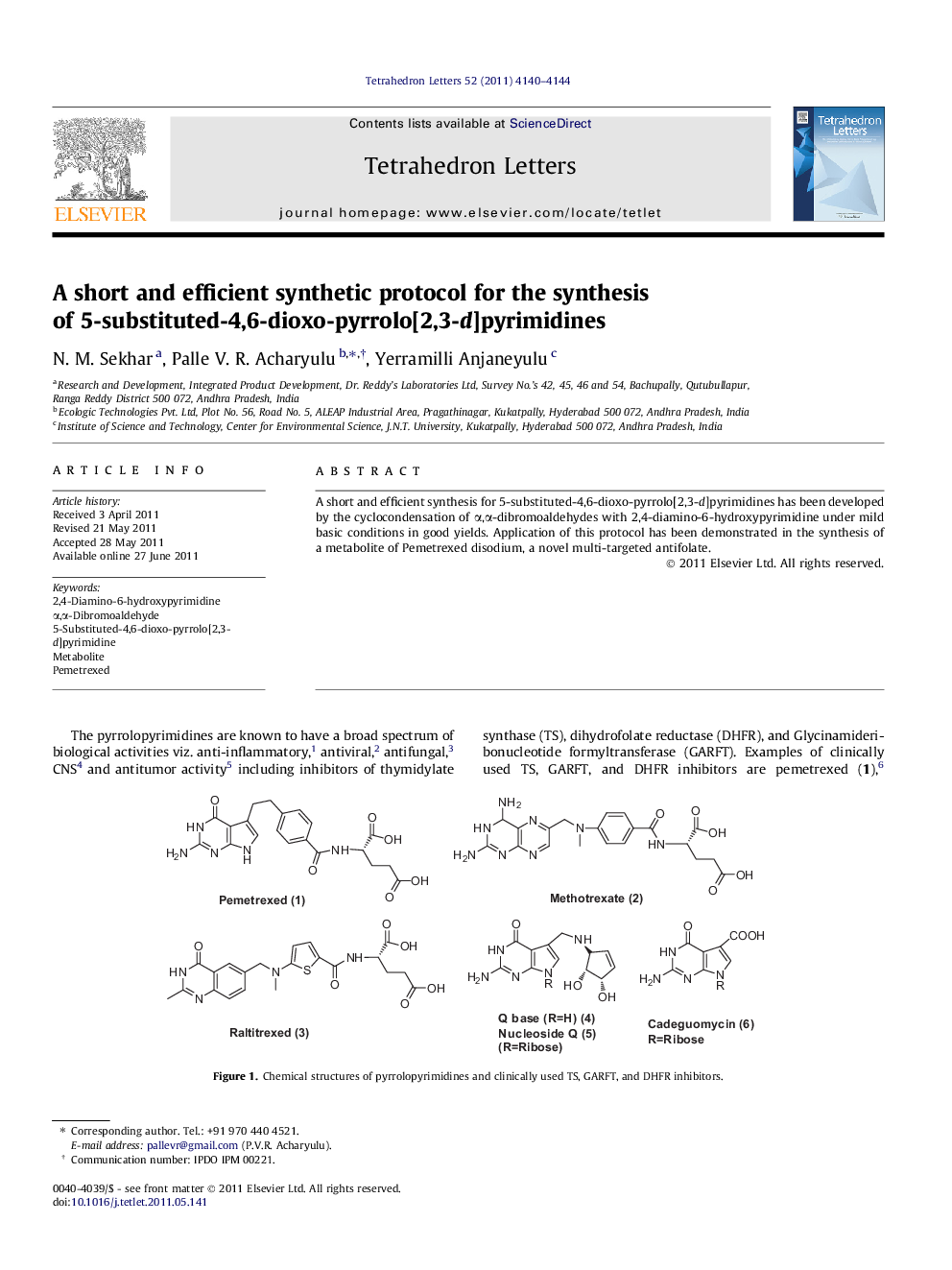 A short and efficient synthetic protocol for the synthesis of 5-substituted-4,6-dioxo-pyrrolo[2,3-d]pyrimidines