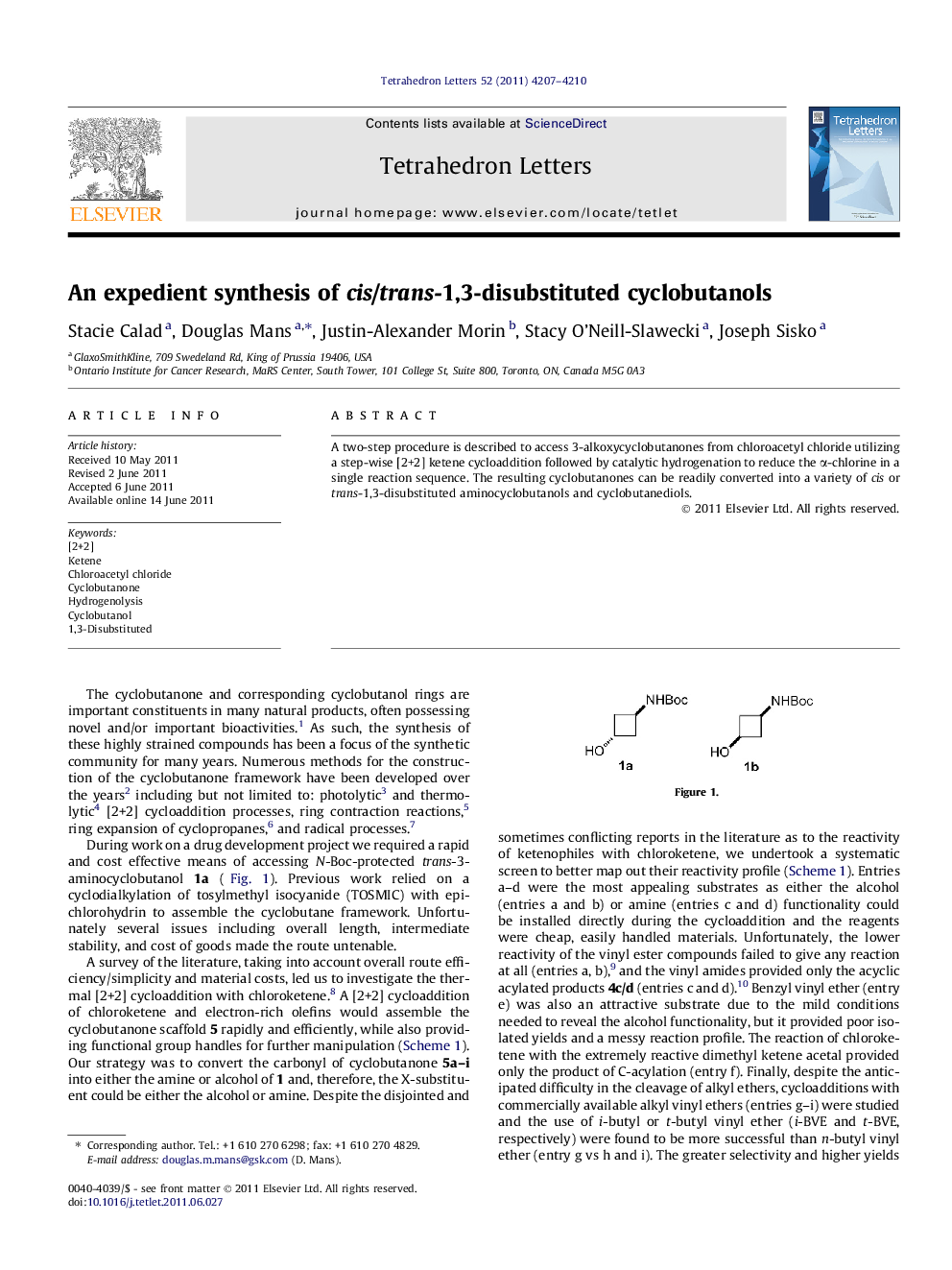 An expedient synthesis of cis/trans-1,3-disubstituted cyclobutanols