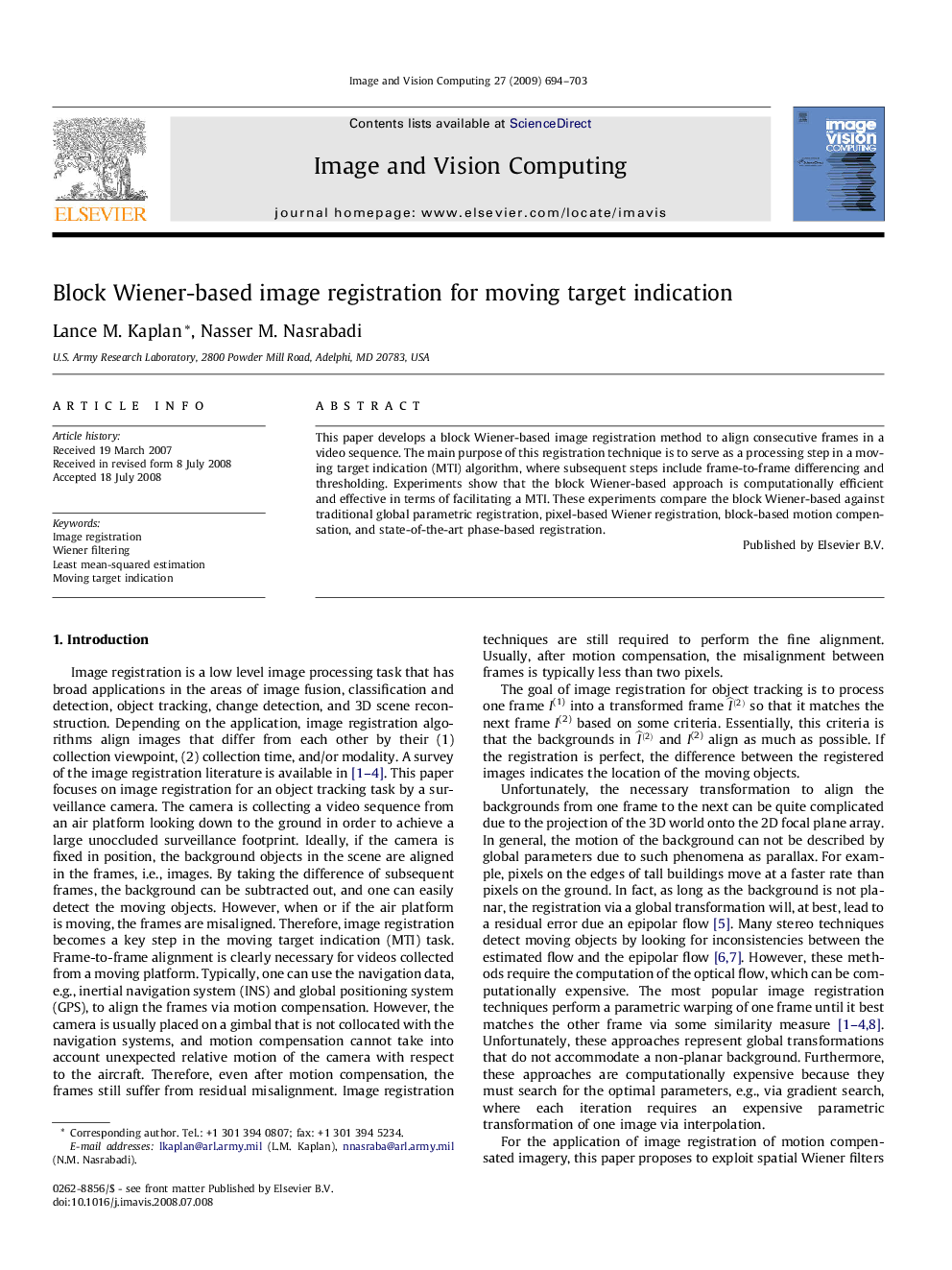 Block Wiener-based image registration for moving target indication