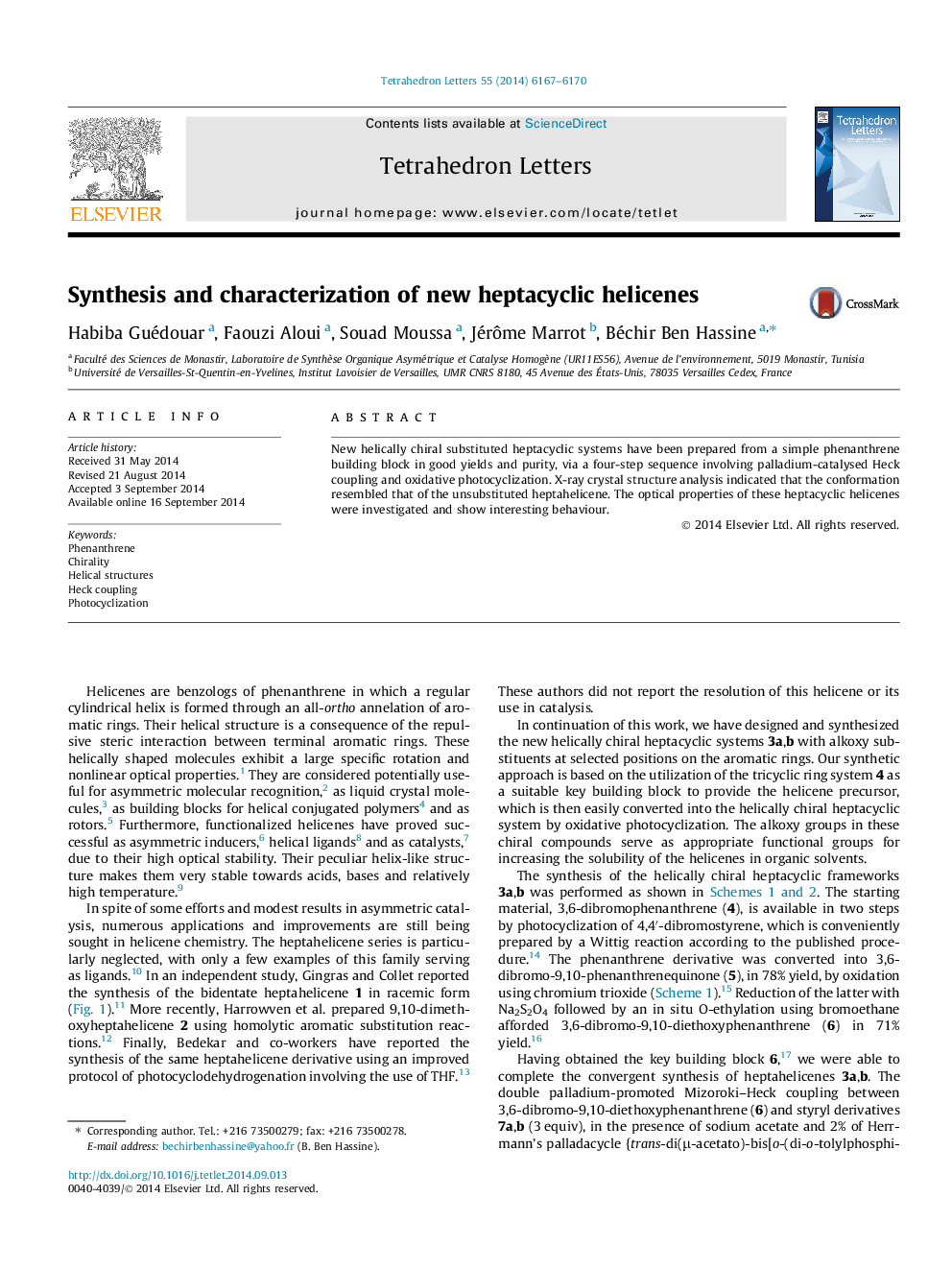 Synthesis and characterization of new heptacyclic helicenes