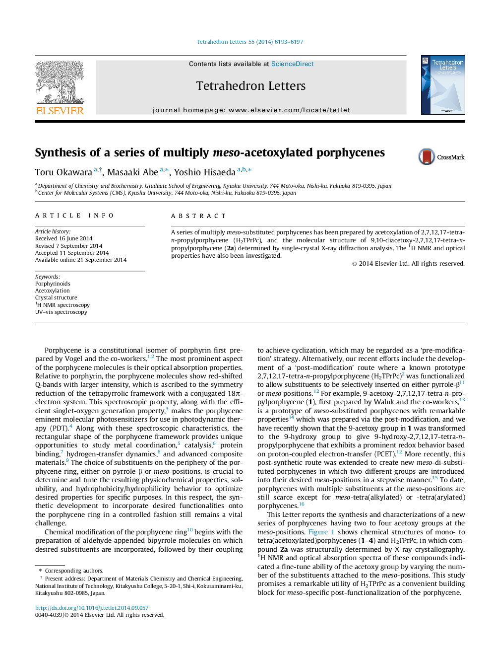 عکس صفحه اول مقاله: Synthesis of a series of multiply meso-acetoxylated porphycenes Synthesis of a series of multiply meso-acetoxylated porphycenes