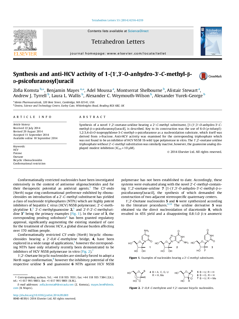 Synthesis and anti-HCV activity of 1-(1′,3′-O-anhydro-3′-C-methyl-β-d-psicofuranosyl)uracil