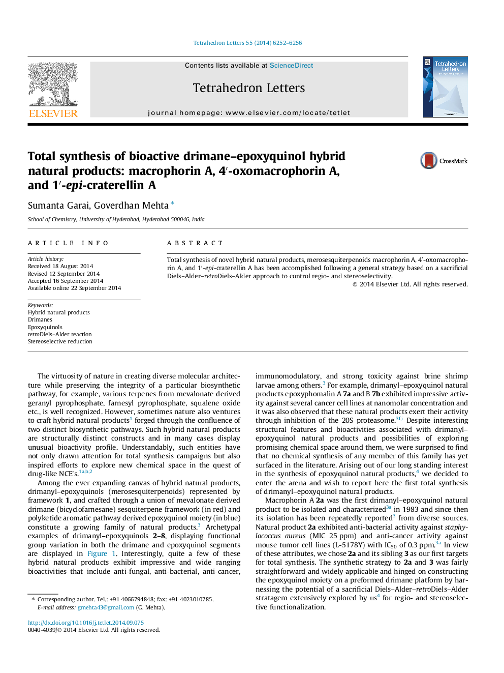 Total synthesis of bioactive drimane–epoxyquinol hybrid natural products: macrophorin A, 4′-oxomacrophorin A, and 1′-epi-craterellin A