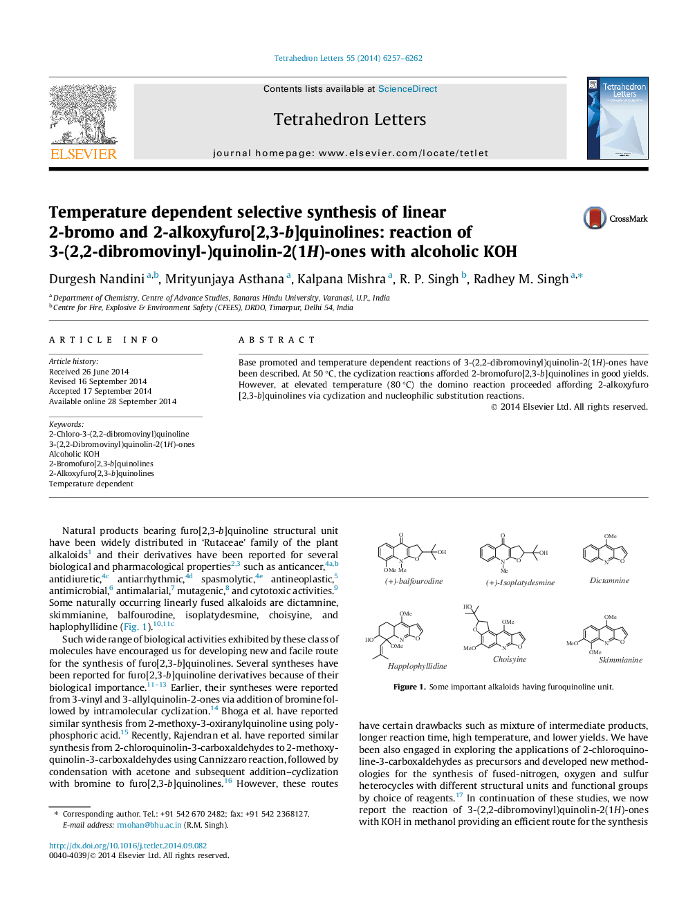 Temperature dependent selective synthesis of linear 2-bromo and 2-alkoxyfuro[2,3-b]quinolines: reaction of 3-(2,2-dibromovinyl-)quinolin-2(1H)-ones with alcoholic KOH