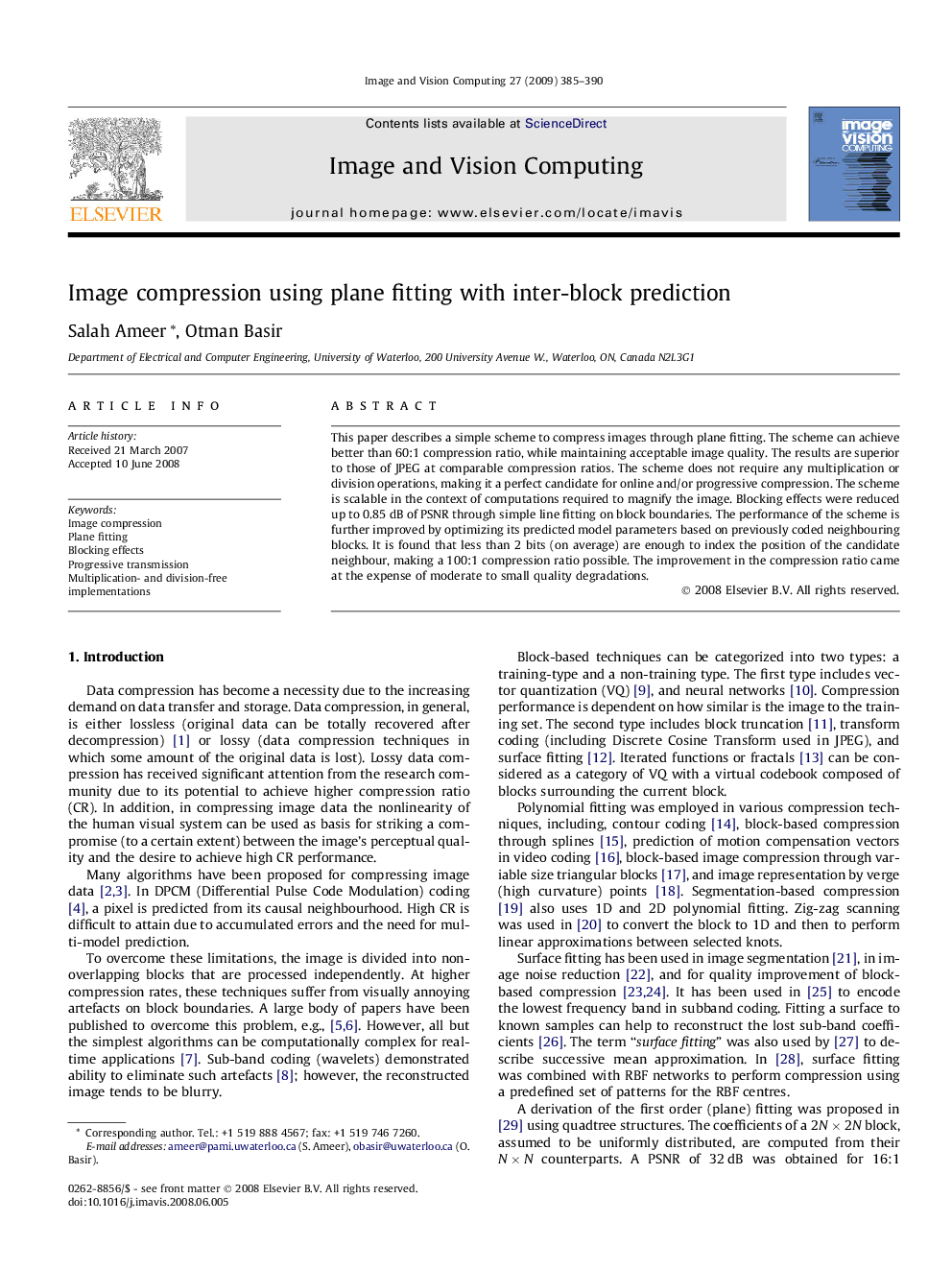 Image compression using plane fitting with inter-block prediction