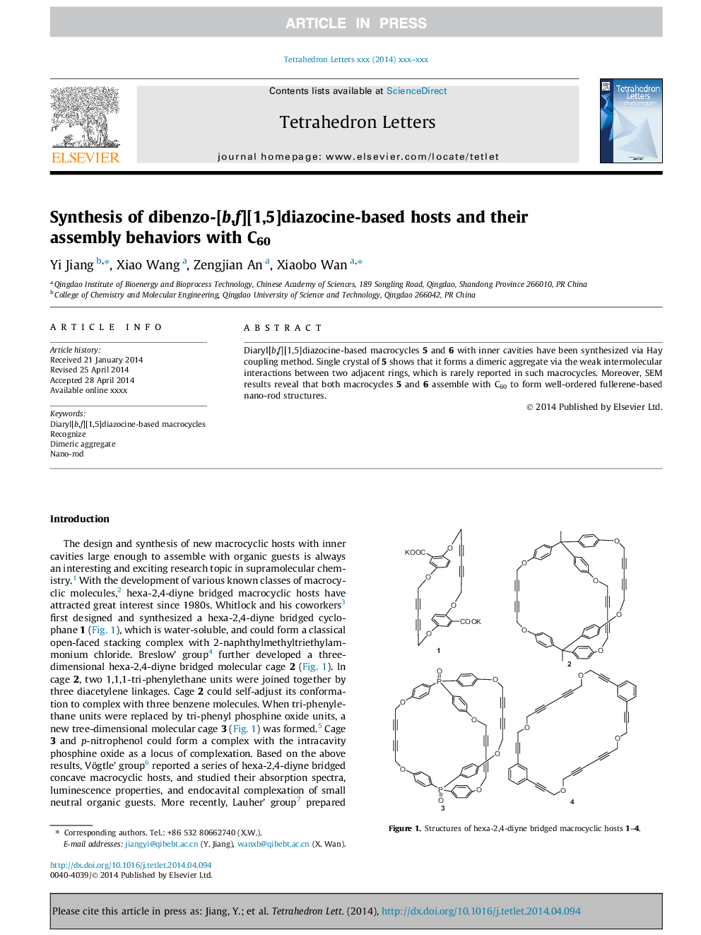 Synthesis of dibenzo-[b,f][1,5]diazocine-based hosts and their assembly behaviors with C60