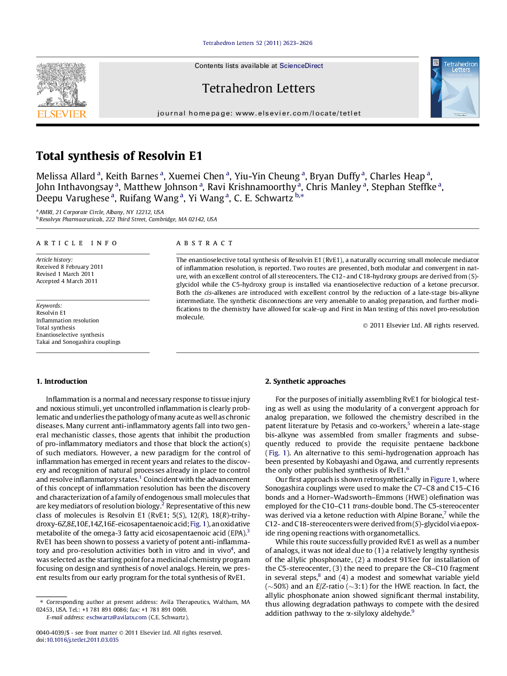 Total synthesis of Resolvin E1