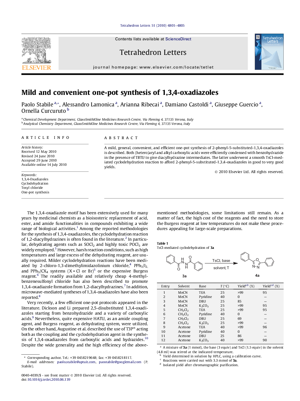 Mild and convenient one-pot synthesis of 1,3,4-oxadiazoles