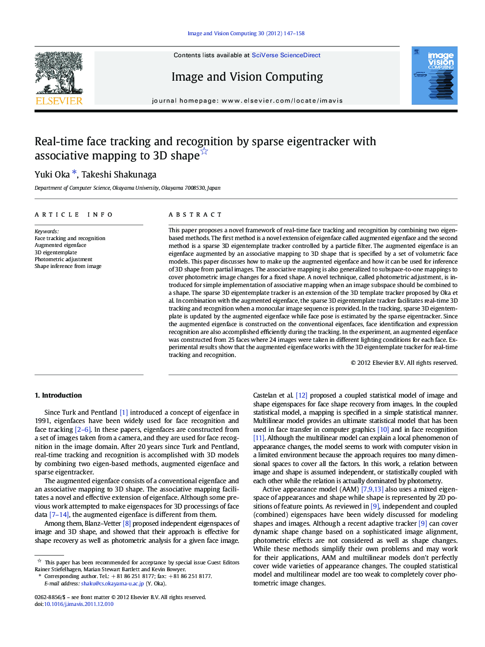 Real-time face tracking and recognition by sparse eigentracker with associative mapping to 3D shape 