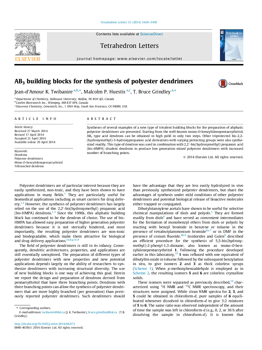 AB3 building blocks for the synthesis of polyester dendrimers