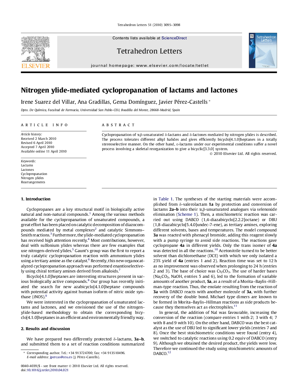 Nitrogen ylide-mediated cyclopropanation of lactams and lactones