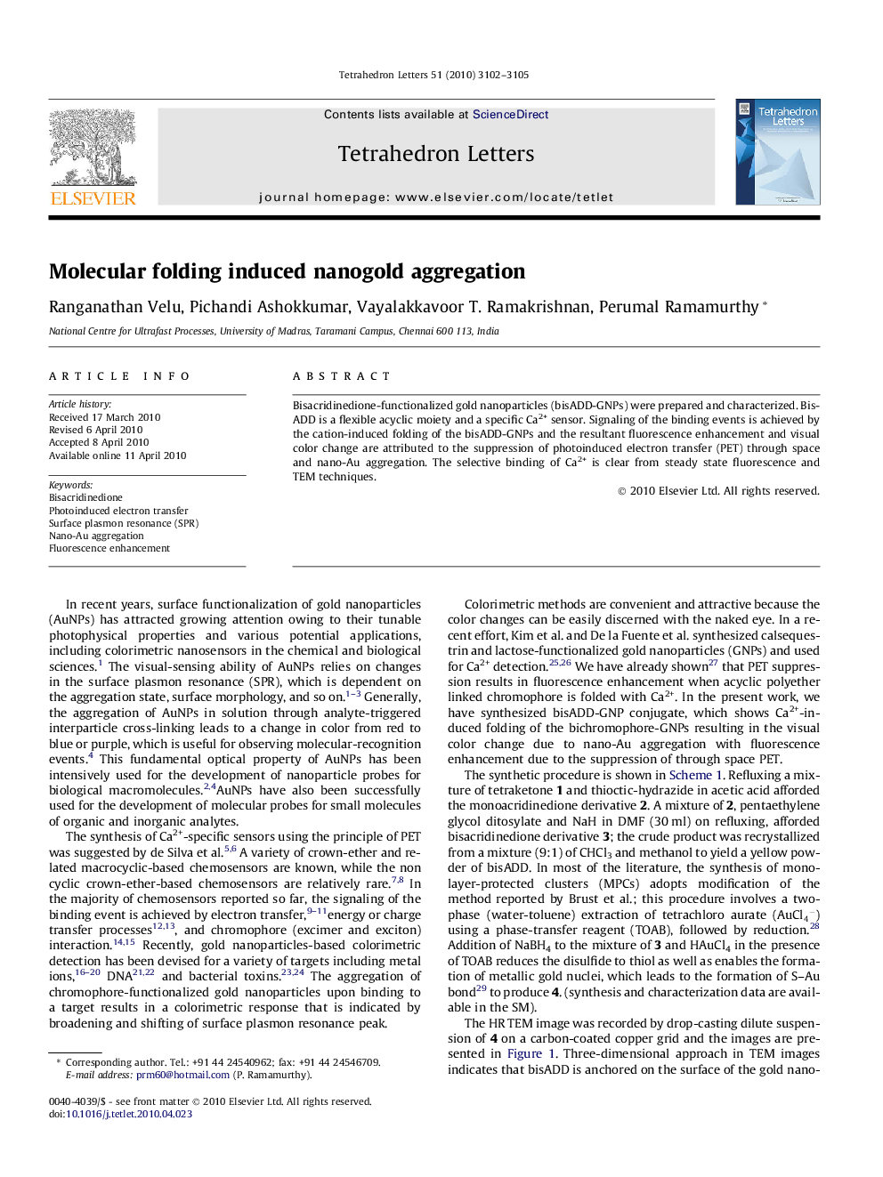 Molecular folding induced nanogold aggregation