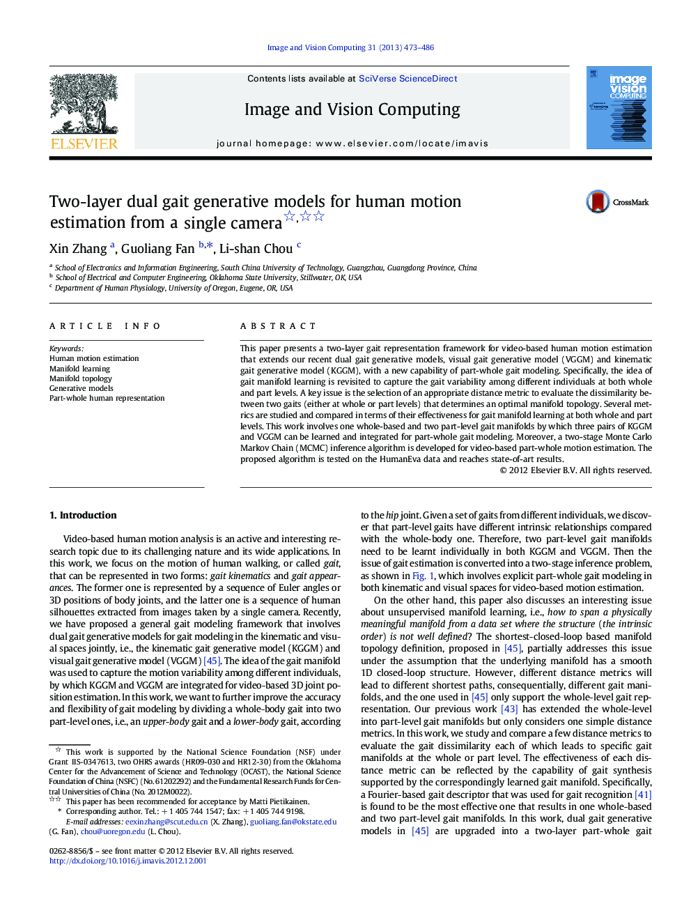 Two-layer dual gait generative models for human motion estimation from a single camera 