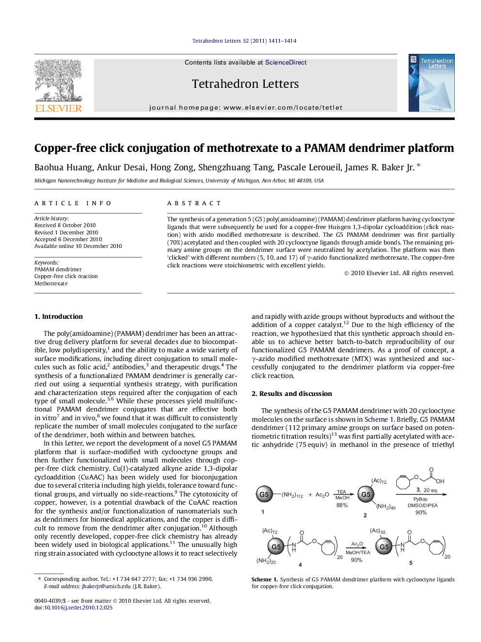 Copper-free click conjugation of methotrexate to a PAMAM dendrimer platform