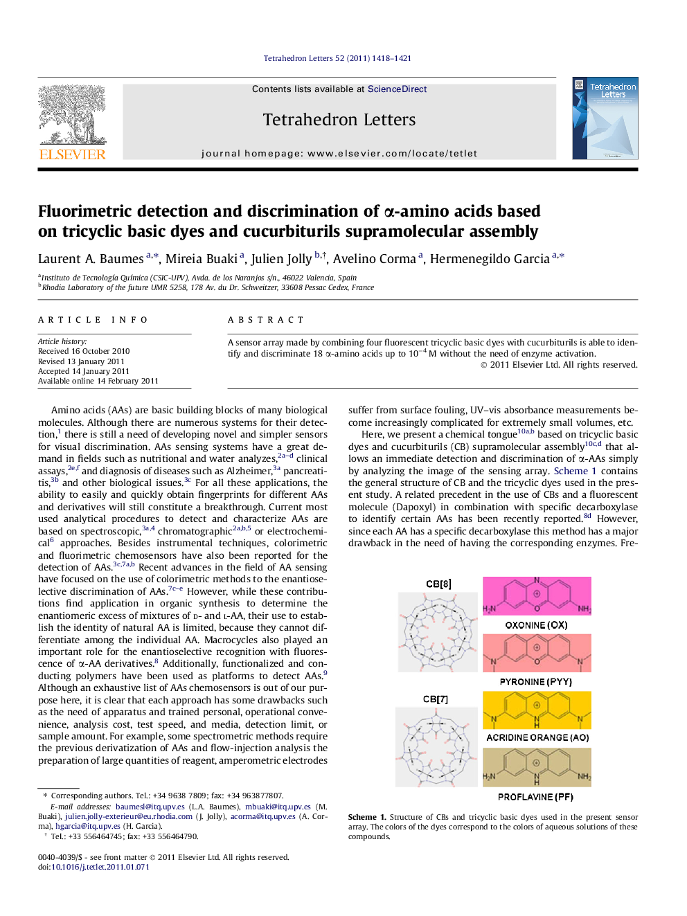 Fluorimetric detection and discrimination of Î±-amino acids based on tricyclic basic dyes and cucurbiturils supramolecular assembly