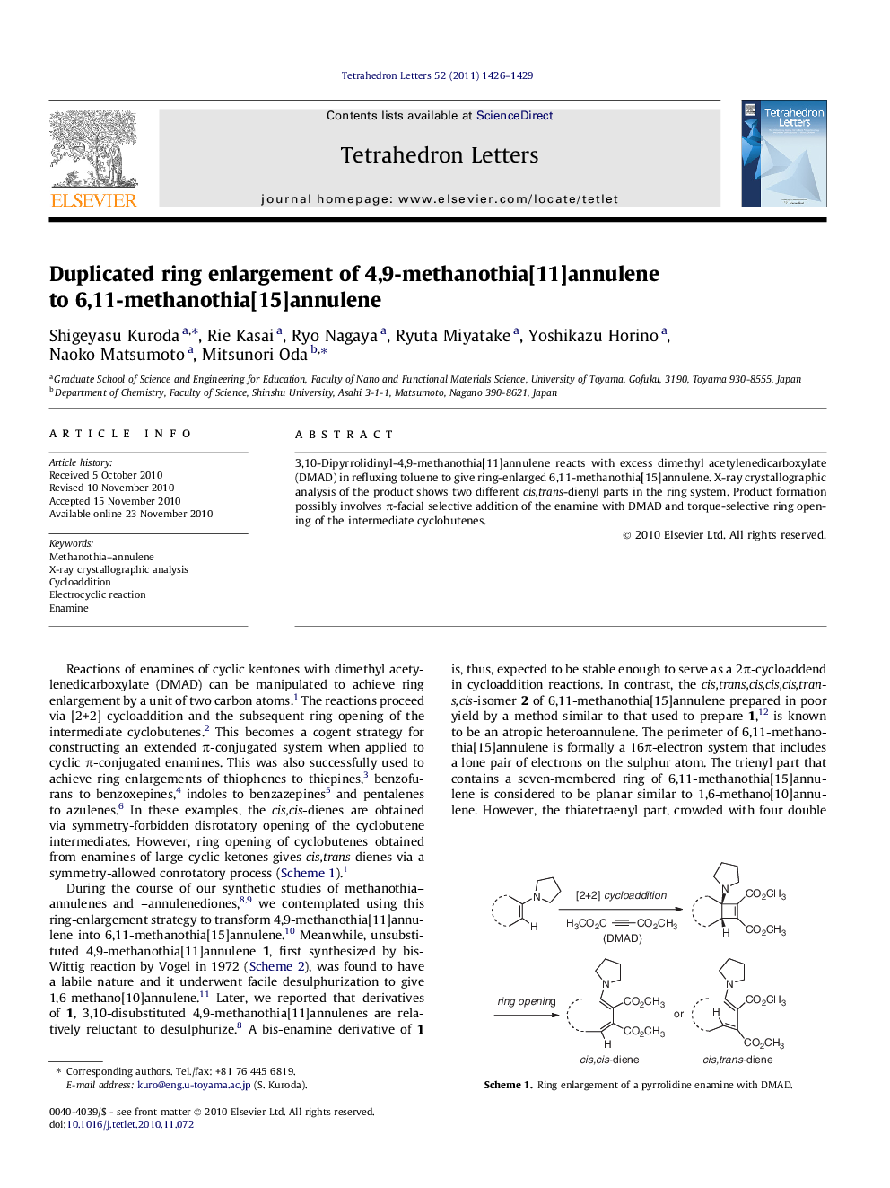 Duplicated ring enlargement of 4,9-methanothia[11]annulene to 6,11-methanothia[15]annulene