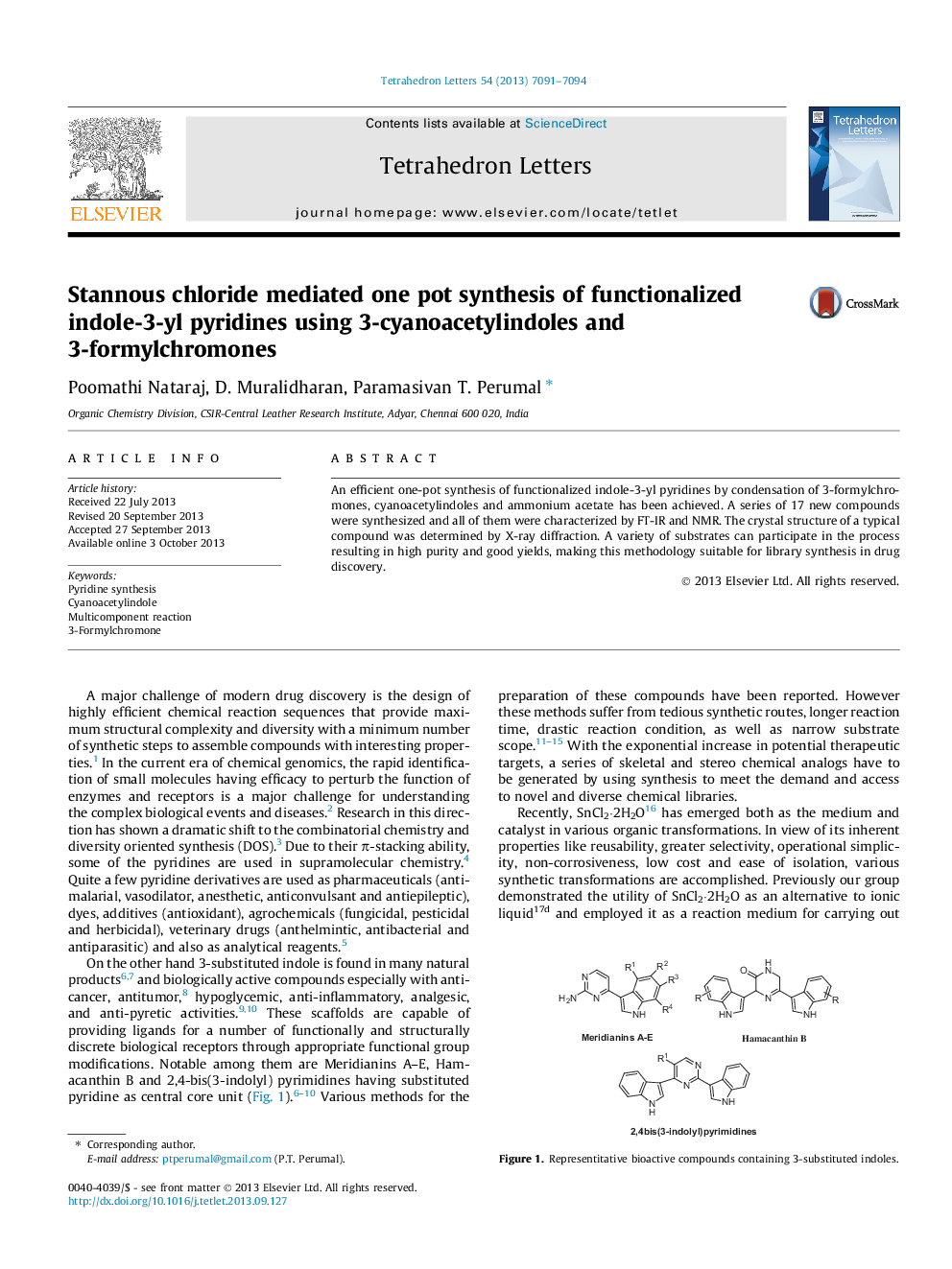 Stannous chloride mediated one pot synthesis of functionalized indole-3-yl pyridines using 3-cyanoacetylindoles and 3-formylchromones