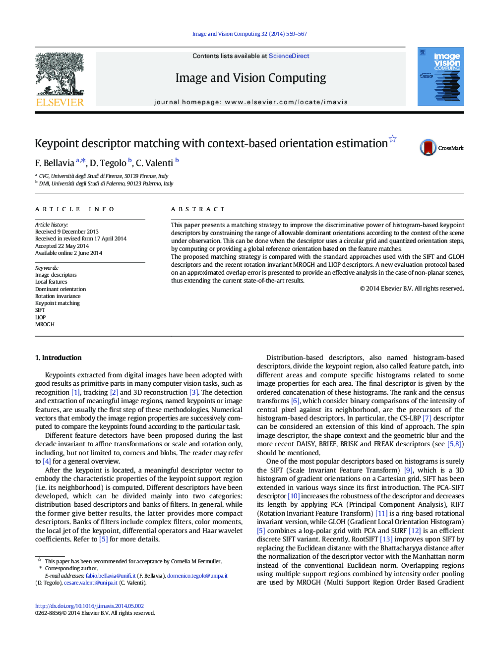 Keypoint descriptor matching with context-based orientation estimation 