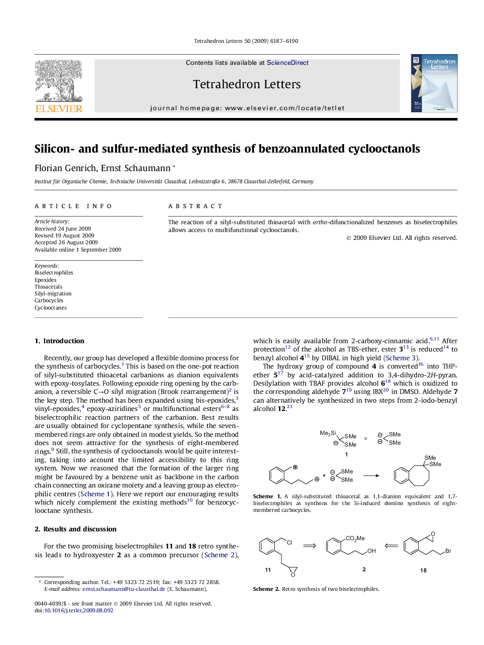 Silicon- and sulfur-mediated synthesis of benzoannulated cyclooctanols