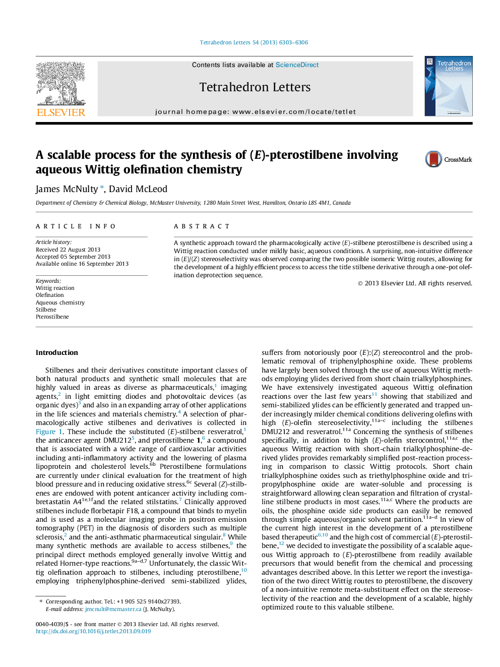 A scalable process for the synthesis of (E)-pterostilbene involving aqueous Wittig olefination chemistry