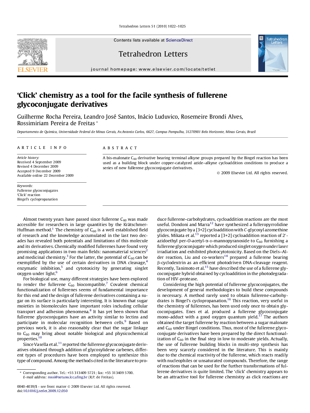 عکس صفحه اول مقاله: 'Click' chemistry as a tool for the facile synthesis of fullerene glycoconjugate derivatives 'Click' chemistry as a tool for the facile synthesis of fullerene glycoconjugate derivatives