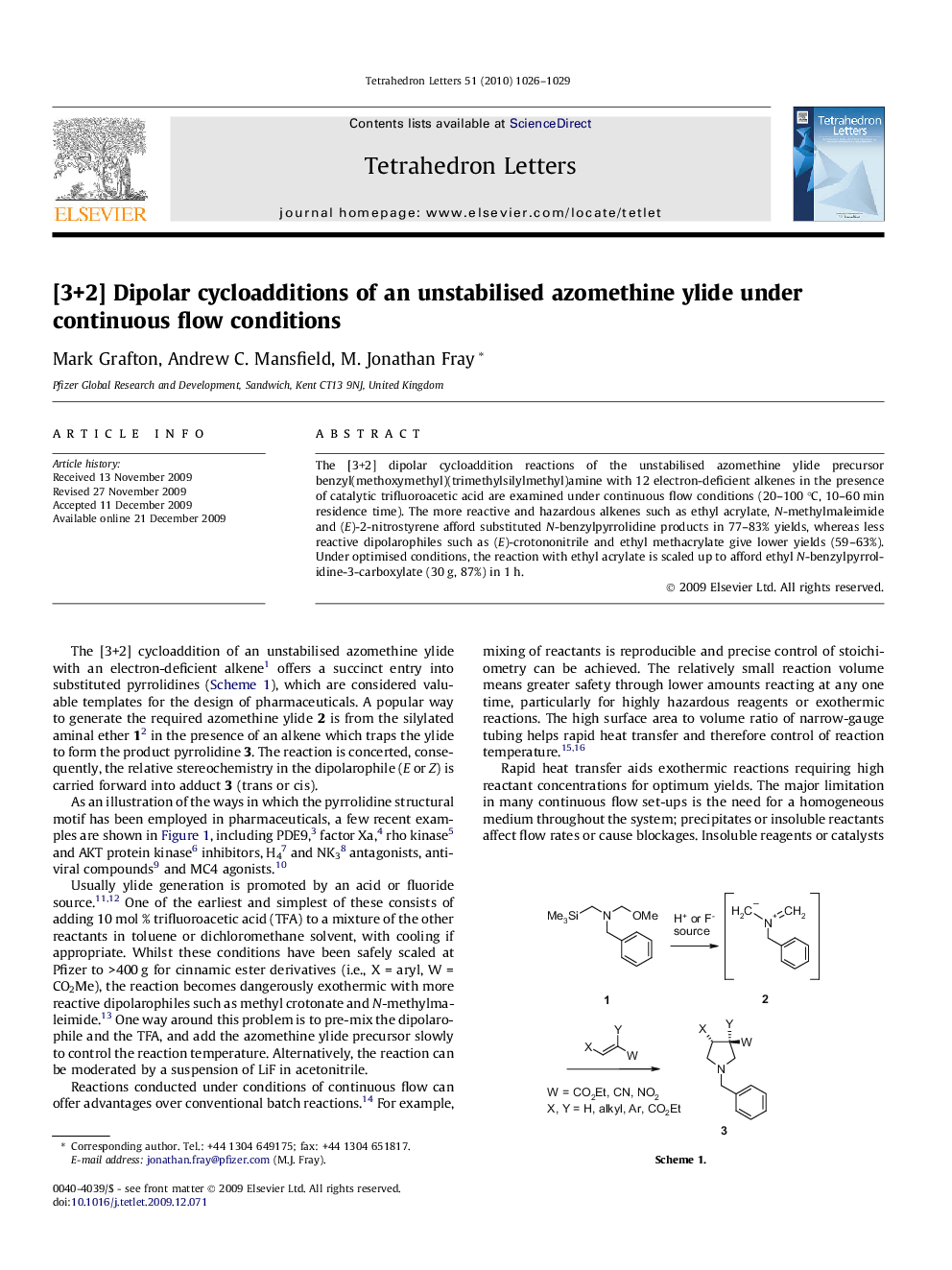 [3+2] Dipolar cycloadditions of an unstabilised azomethine ylide under continuous flow conditions