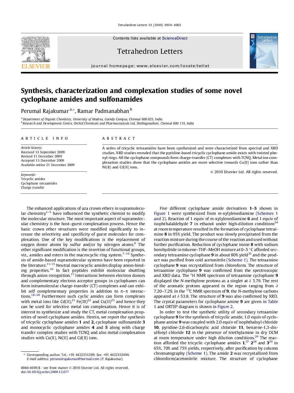 Synthesis, characterization and complexation studies of some novel cyclophane amides and sulfonamides