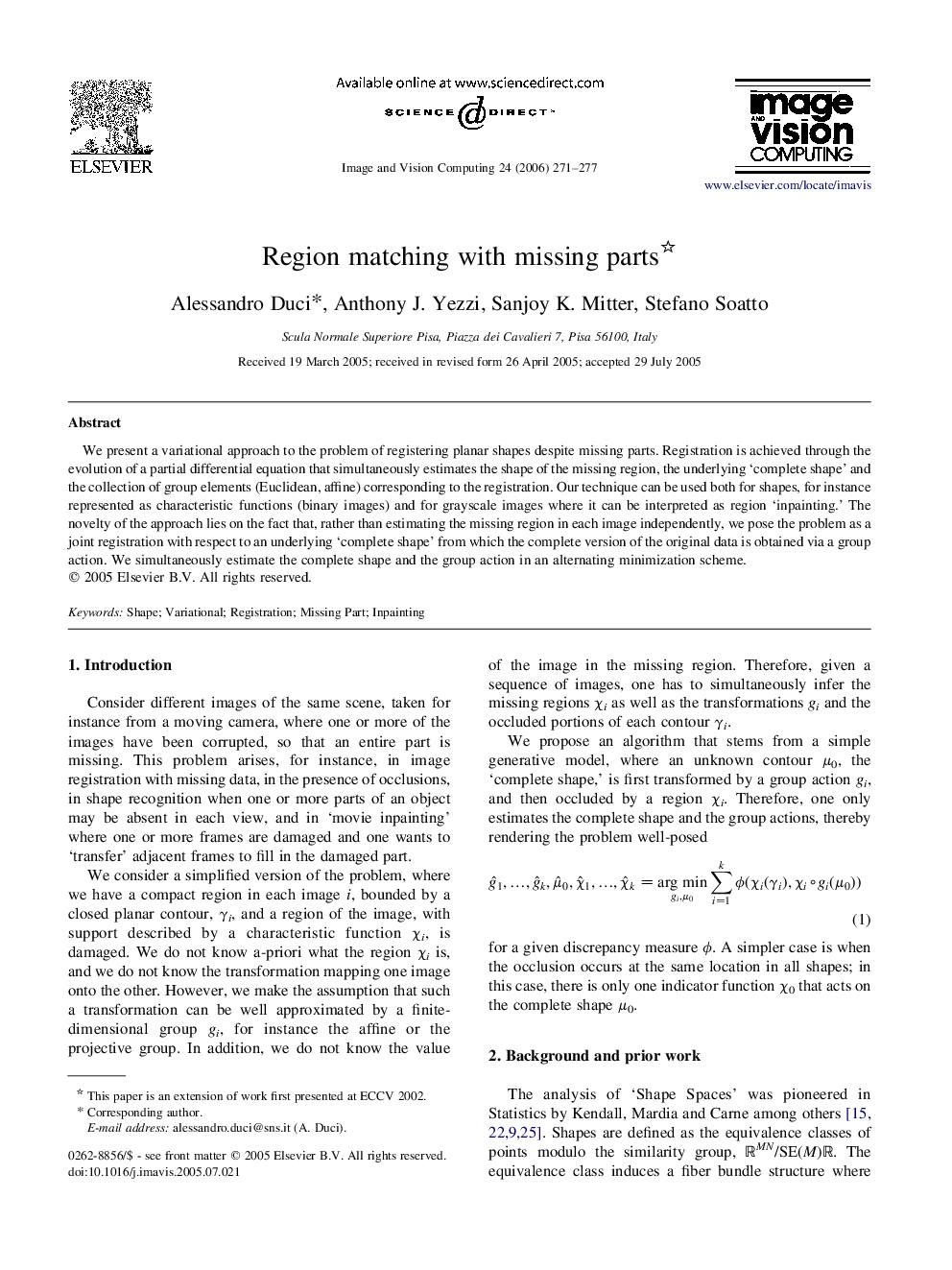 Region matching with missing parts 