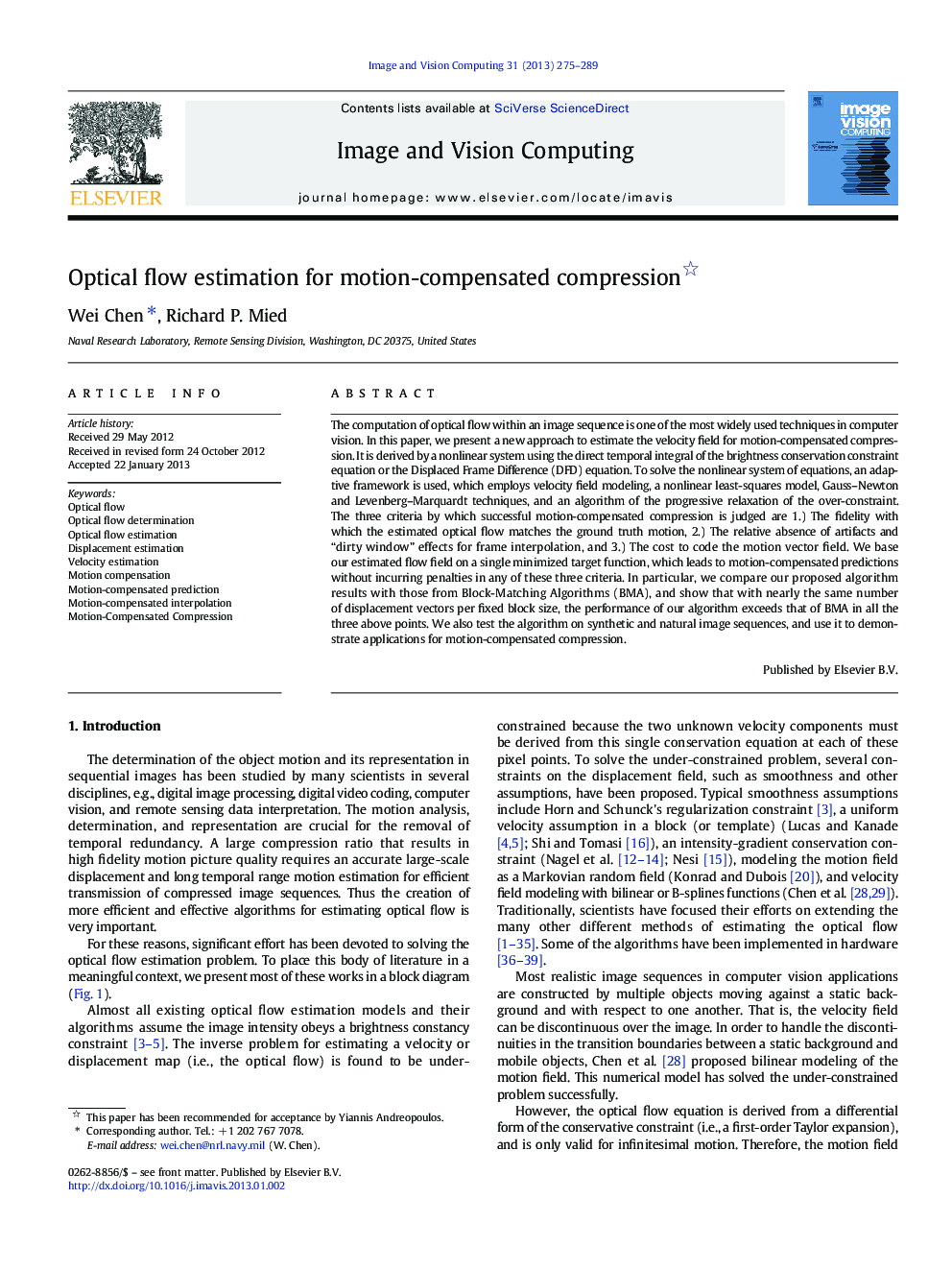 Optical flow estimation for motion-compensated compression 