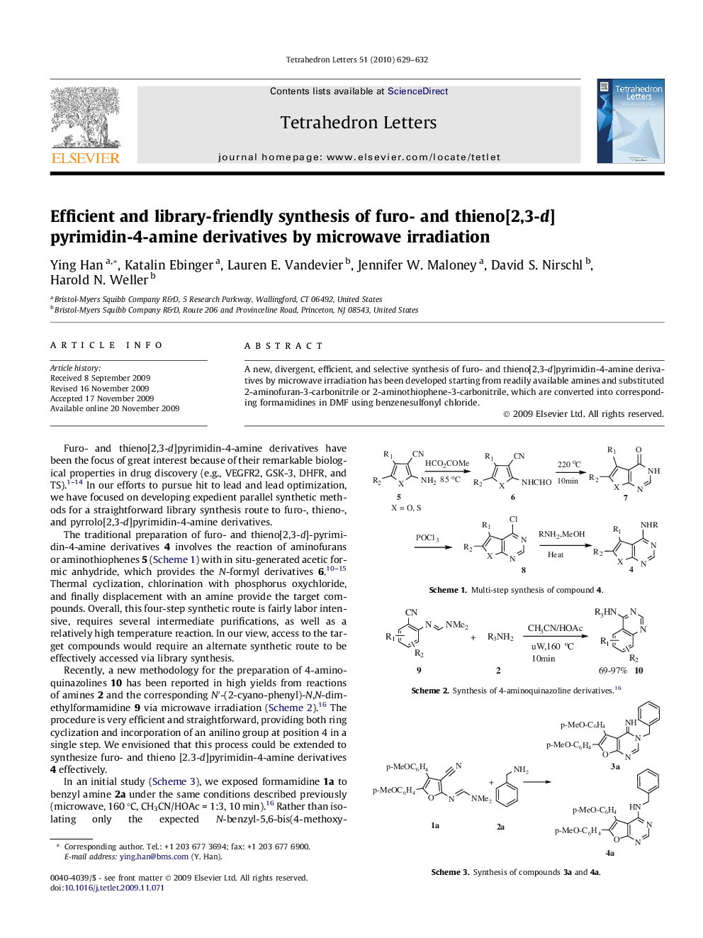 Efficient and library-friendly synthesis of furo- and thieno[2,3-d] pyrimidin-4-amine derivatives by microwave irradiation