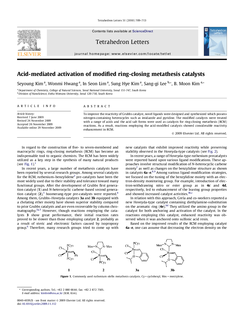عکس صفحه اول مقاله: Acid-mediated activation of modified ring-closing metathesis catalysts Acid-mediated activation of modified ring-closing metathesis catalysts