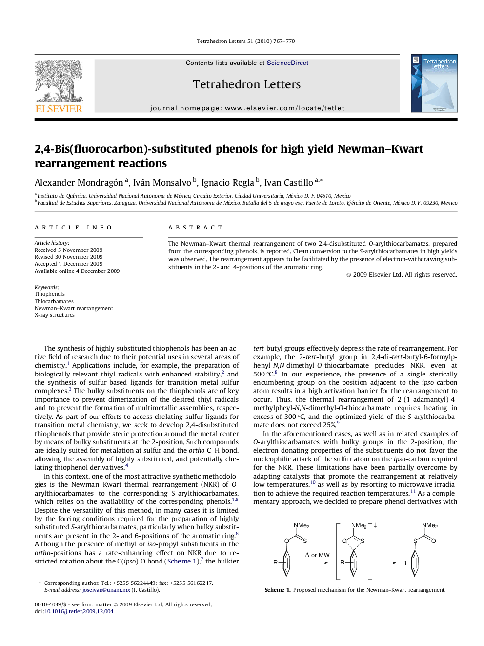 عکس صفحه اول مقاله: 2,4-Bis(fluorocarbon)-substituted phenols for high yield Newman–Kwart rearrangement reactions 2,4-Bis(fluorocarbon)-substituted phenols for high yield Newman–Kwart rearrangement reactions