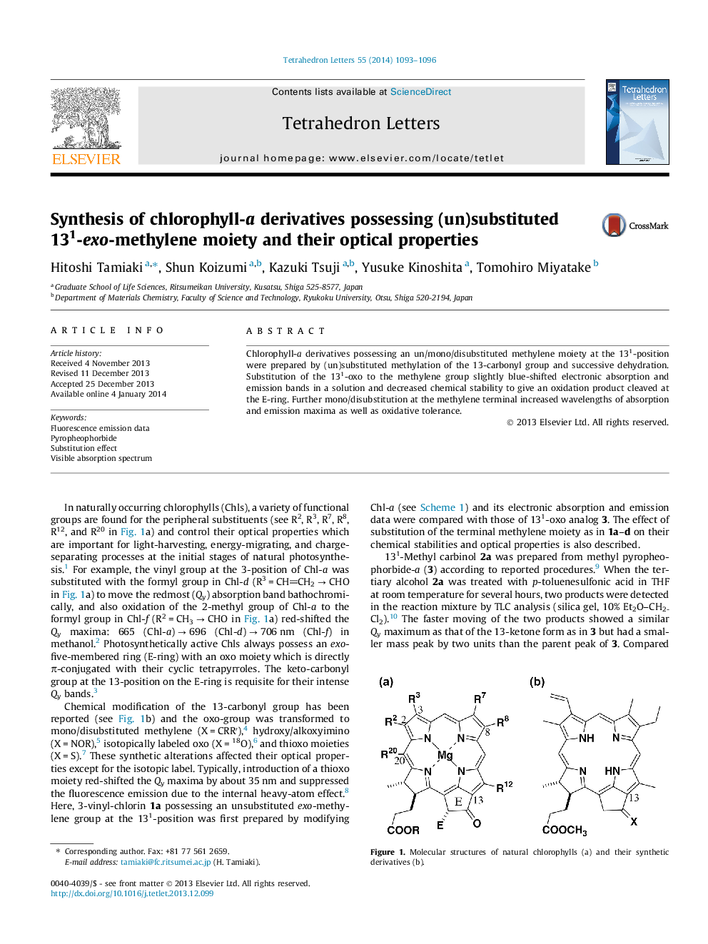 Synthesis of chlorophyll-a derivatives possessing (un)substituted 131-exo-methylene moiety and their optical properties