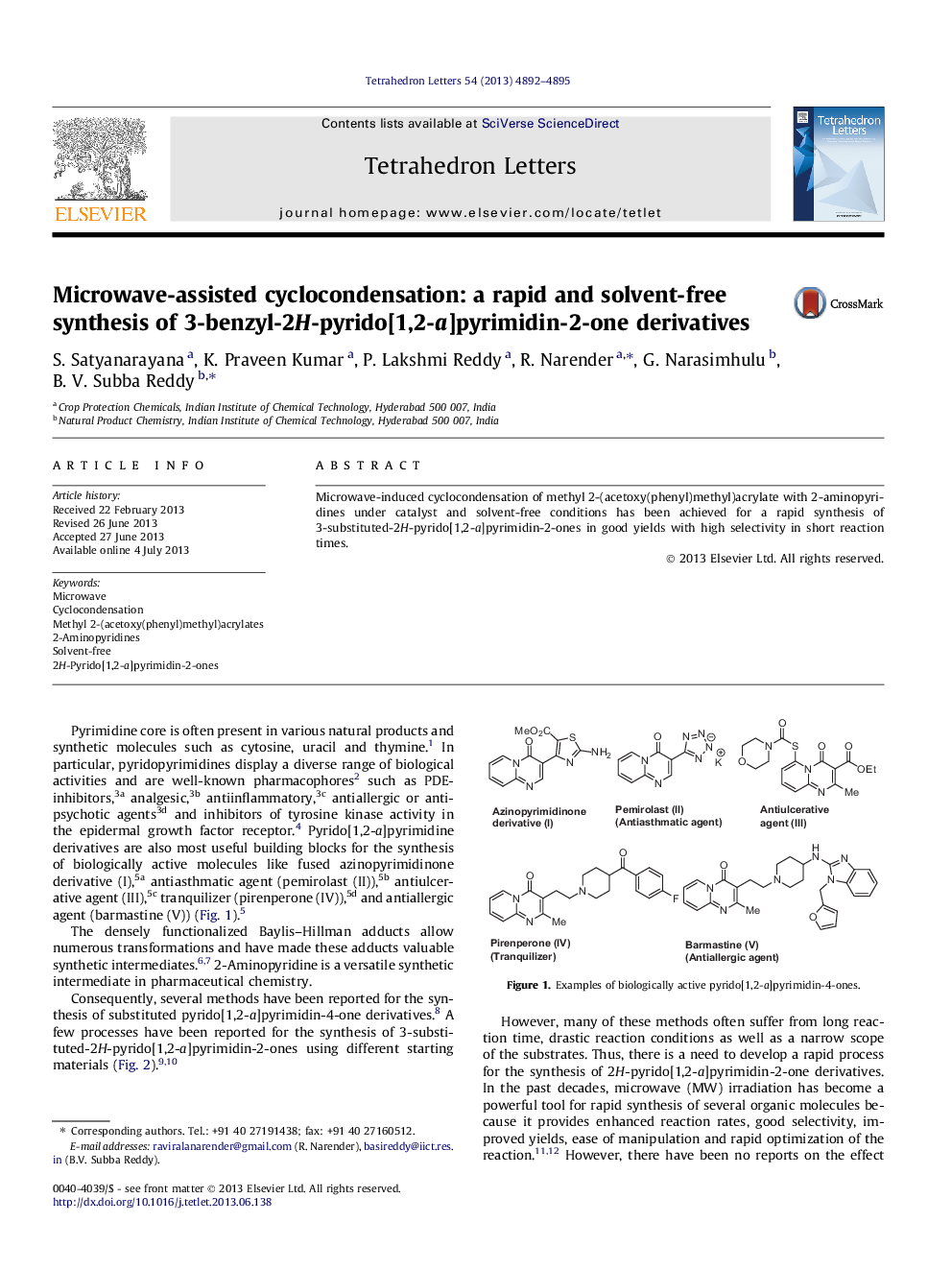 Microwave-assisted cyclocondensation: a rapid and solvent-free synthesis of 3-benzyl-2H-pyrido[1,2-a]pyrimidin-2-one derivatives