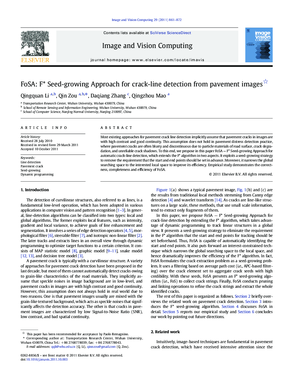 FoSA: F* Seed-growing Approach for crack-line detection from pavement images 