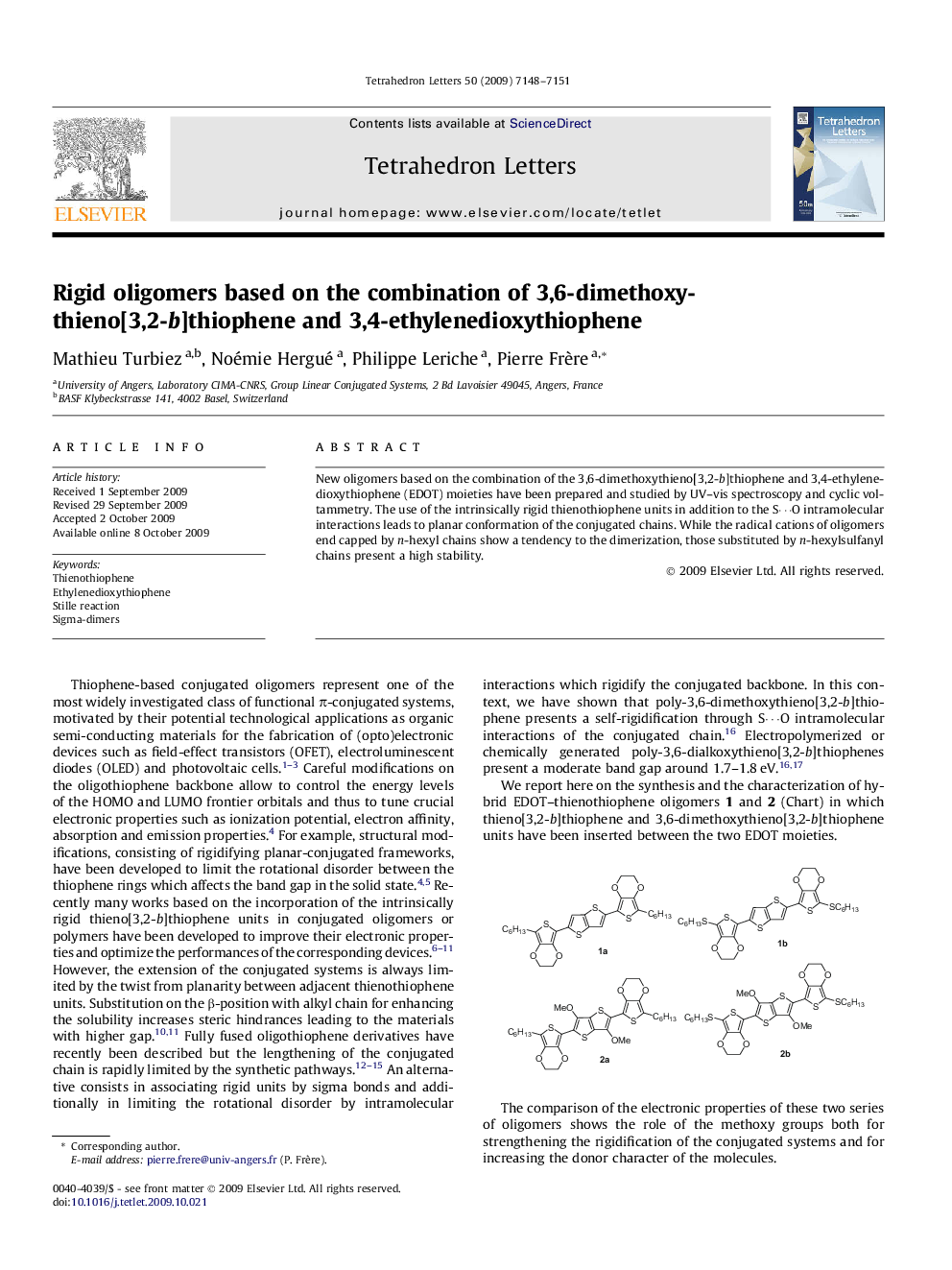 Rigid oligomers based on the combination of 3,6-dimethoxythieno[3,2-b]thiophene and 3,4-ethylenedioxythiophene