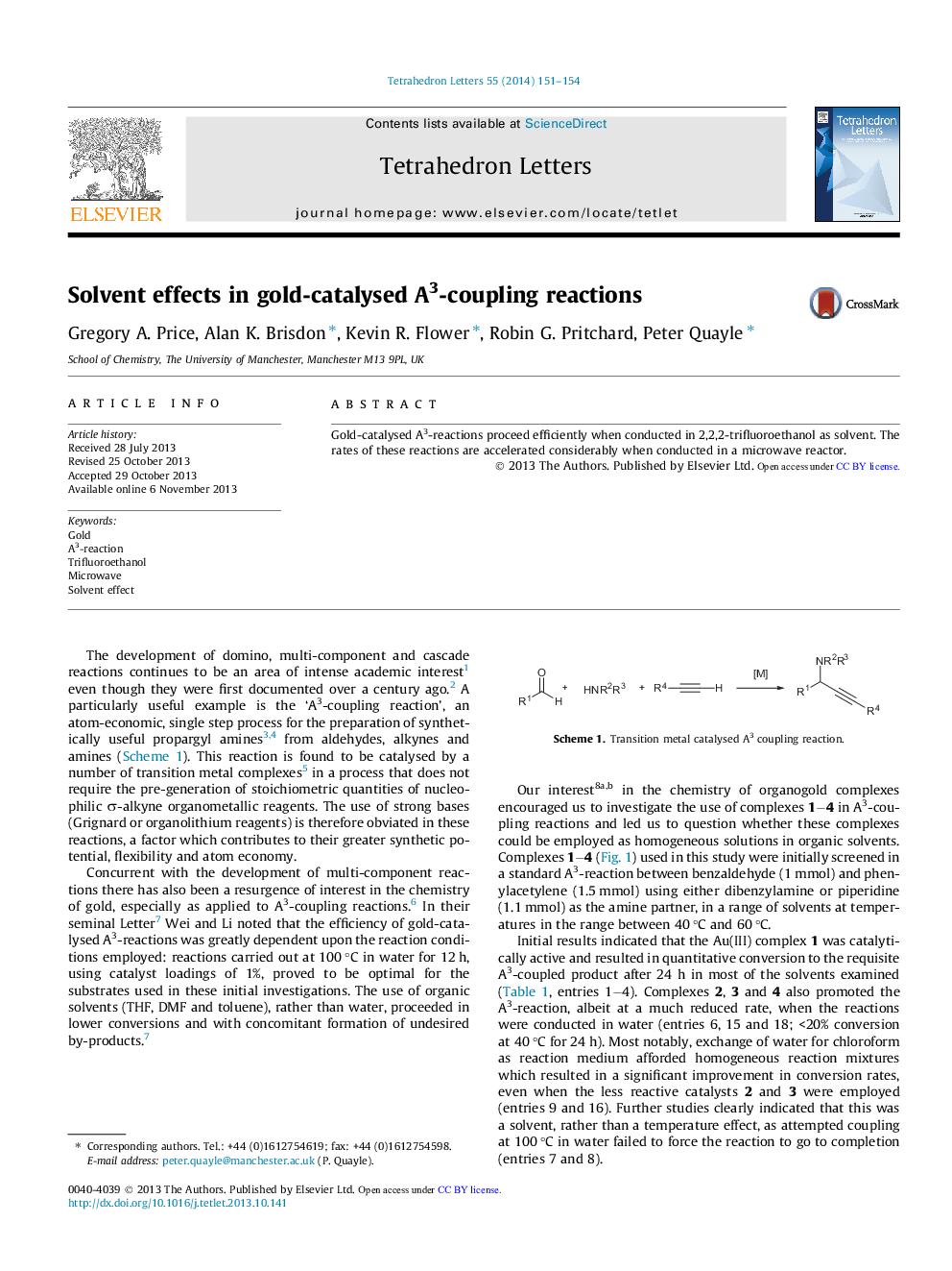 Solvent effects in gold-catalysed A3-coupling reactions