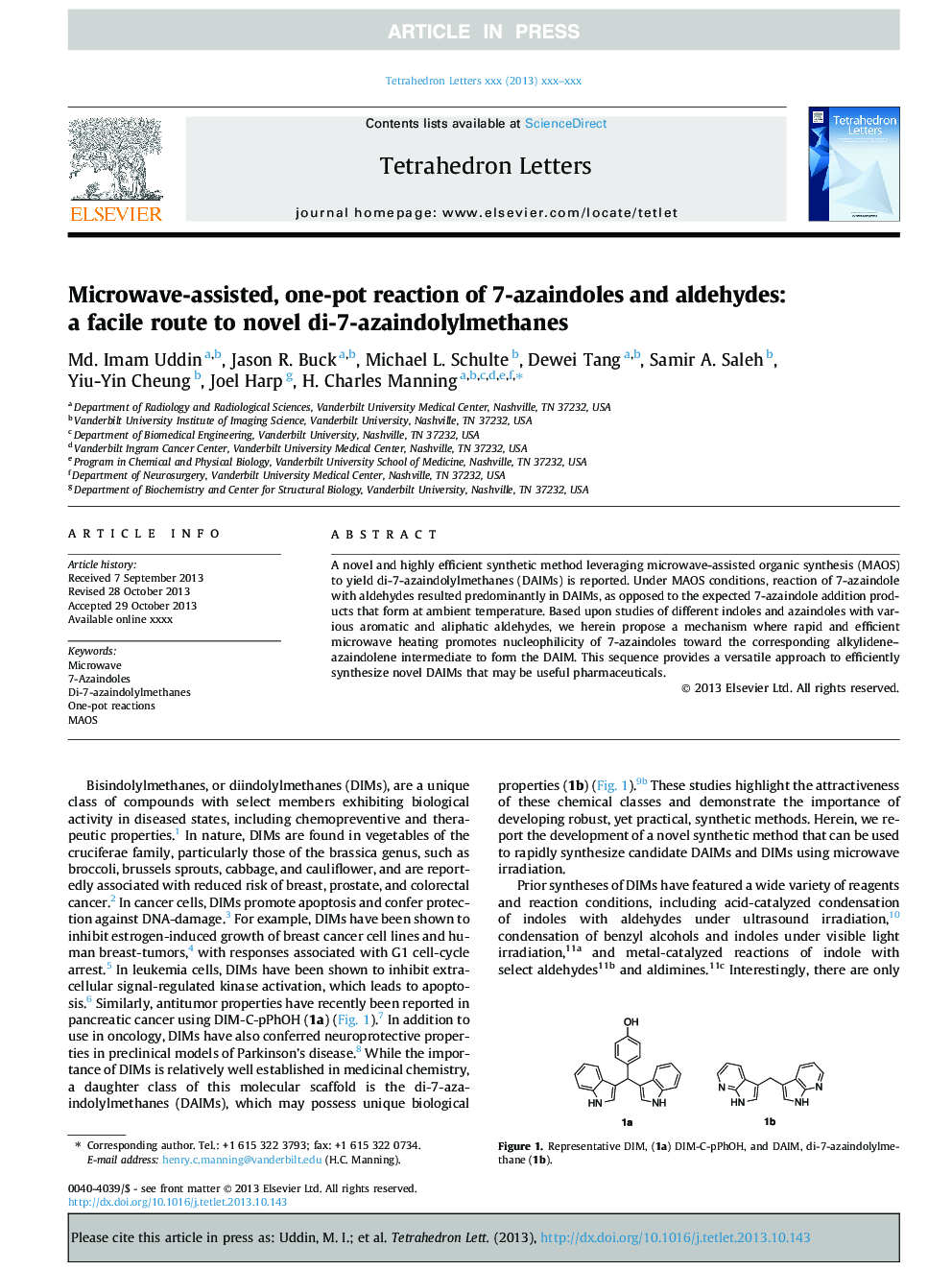 Microwave-assisted, one-pot reaction of 7-azaindoles and aldehydes: a facile route to novel di-7-azaindolylmethanes