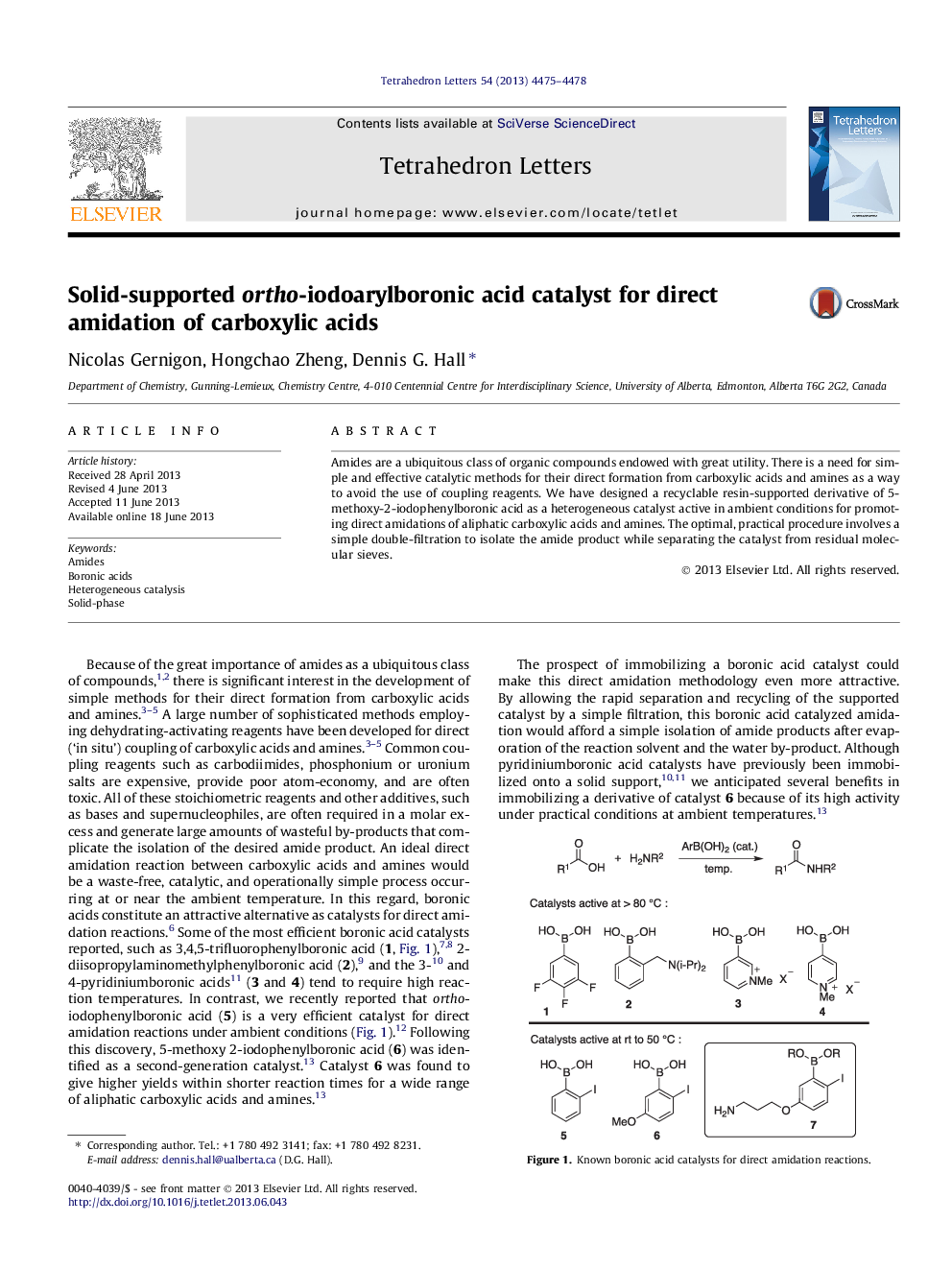 Solid-supported ortho-iodoarylboronic acid catalyst for direct amidation of carboxylic acids