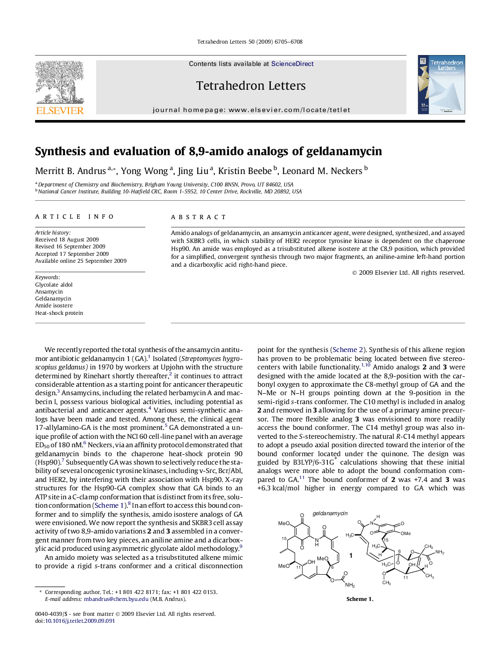 Synthesis and evaluation of 8,9-amido analogs of geldanamycin