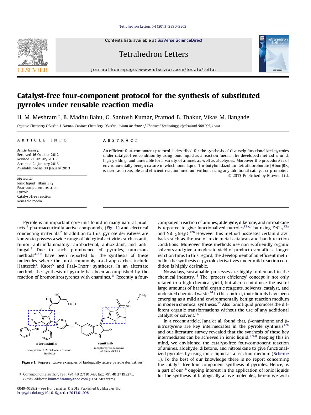 Catalyst-free four-component protocol for the synthesis of substituted pyrroles under reusable reaction media