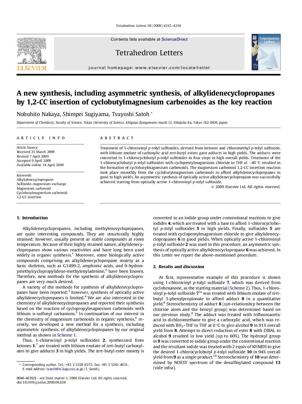 A new synthesis, including asymmetric synthesis, of alkylidenecyclopropanes by 1,2-CC insertion of cyclobutylmagnesium carbenoides as the key reaction